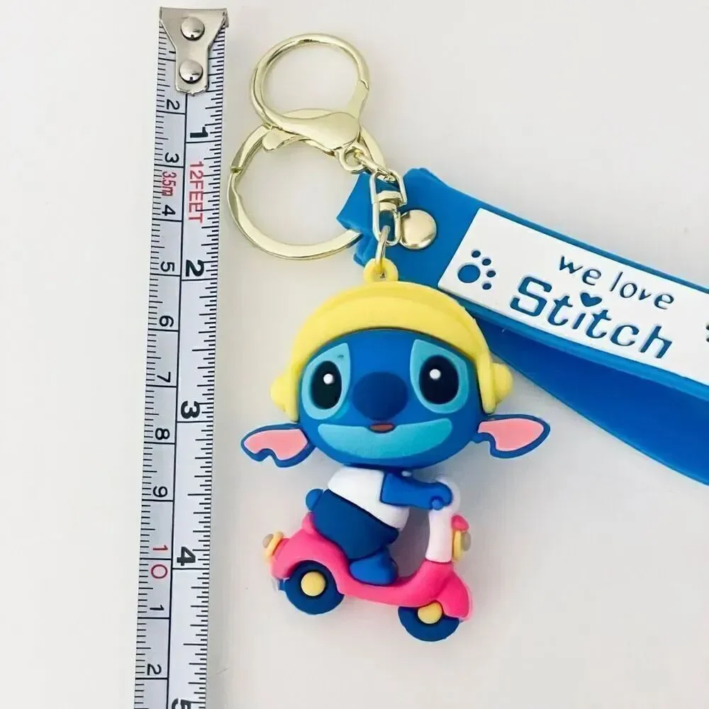 NWT Disney We love Stitch on Moped Blue Wristlet Key holder Keyring Keychain